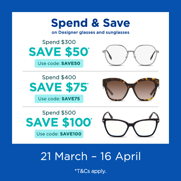 Save up to $100 off designer suns and specs
