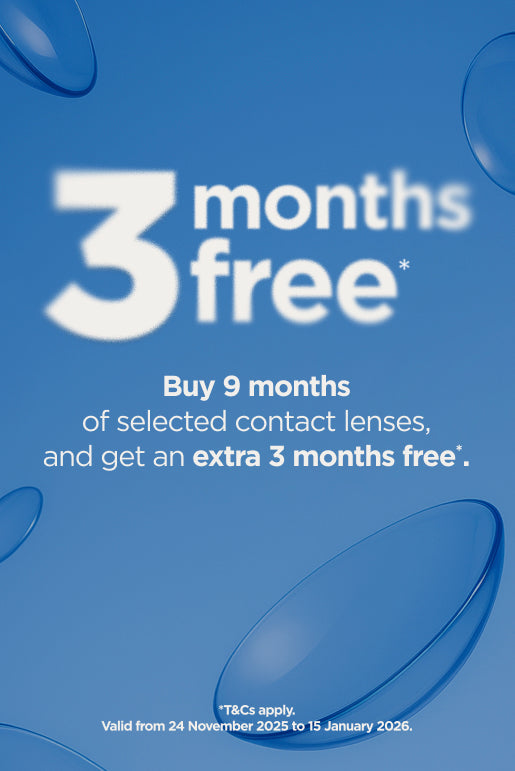 Buy 9 months' worth of contact lens and get 3 months free at Bupa Optical!