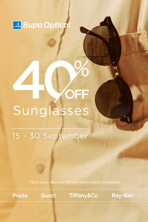 40% off all sunglasses frames at Bupa Optical. Limited time only.